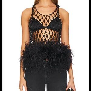 Santa Brands Black Feathered Tank Top